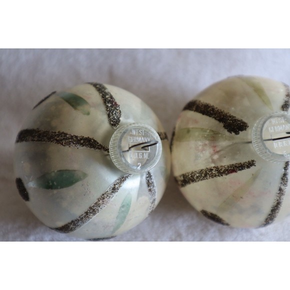 Lot 2 Vintage DBGM 2.5" Christmas Ornaments Striped Silver Glitter West Germany - Picture 8 of 11